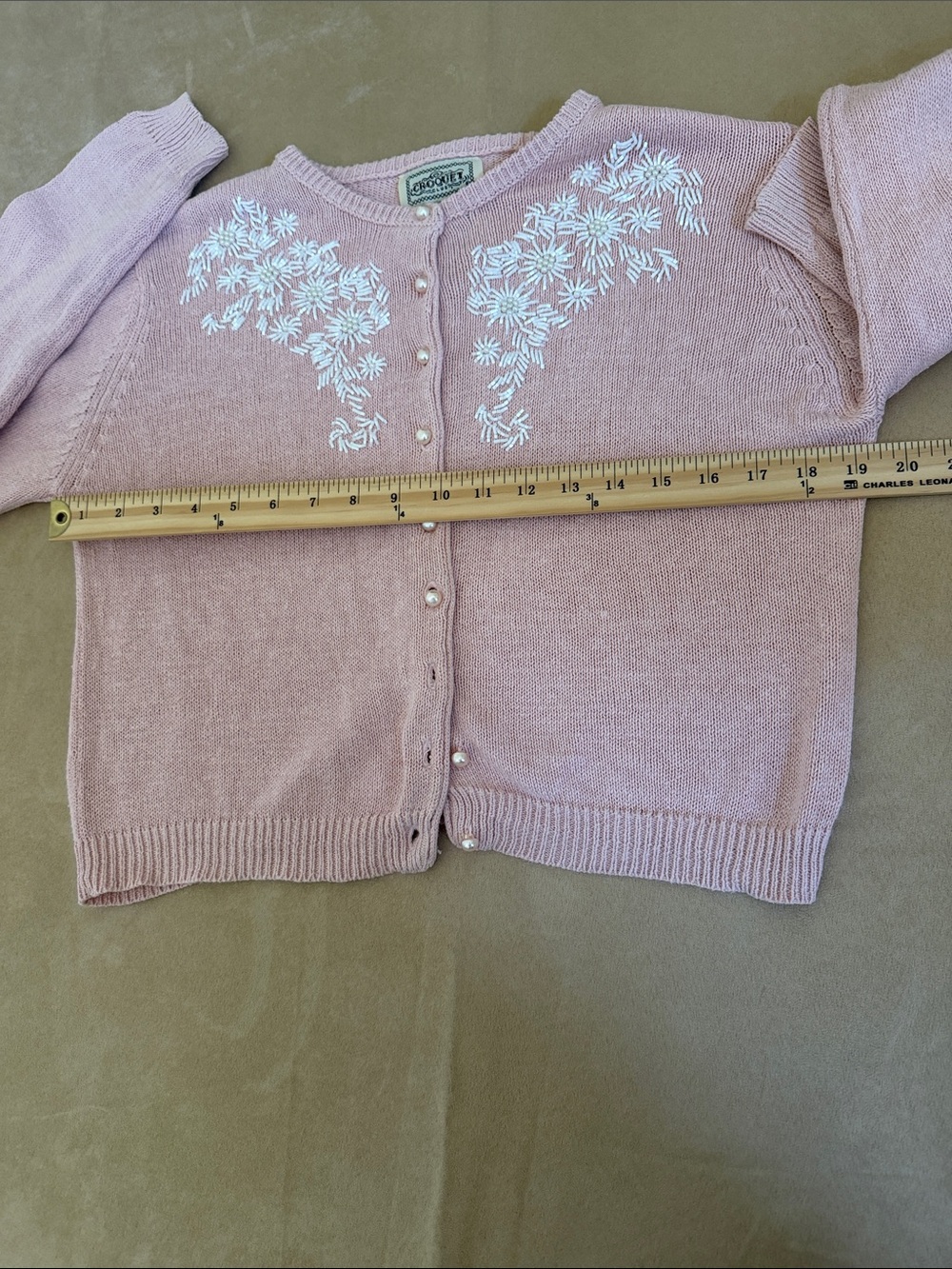 Croquet Club Vintage 80s Soft Pink Beaded Cardigan Size M - Picture 4 of 8